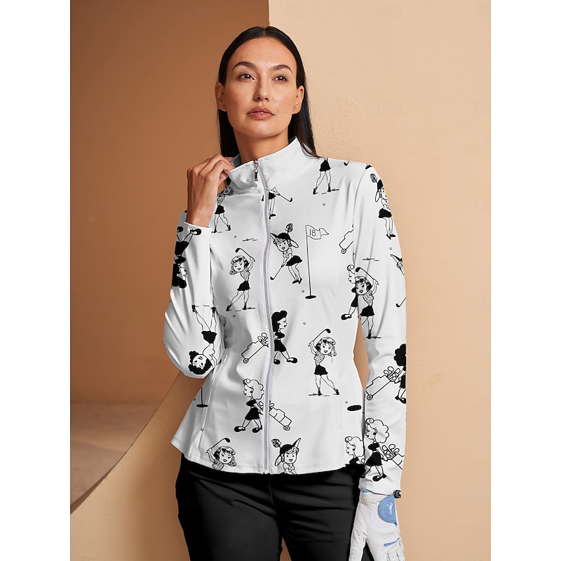 Women's Golf Jacket White Long Sleeve Top Ladies Golf Attire Clothes Outfits Wear Apparel