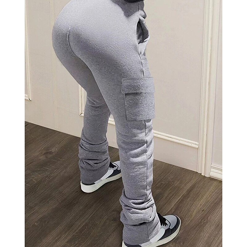 Women's Slacks Parachute Pants Streetwear Casual Full Length High Rise Plain Drawstring Elastic Waist Comfortable Street Holiday Daily Wear Black Pink ash-colored Fall Regular Fit2