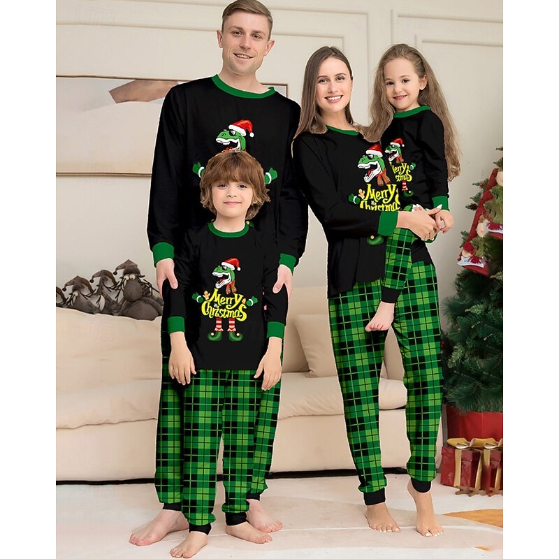 Family Pajamas Christmas Pattern Home Print Black Long Sleeve Active Matching Outfits