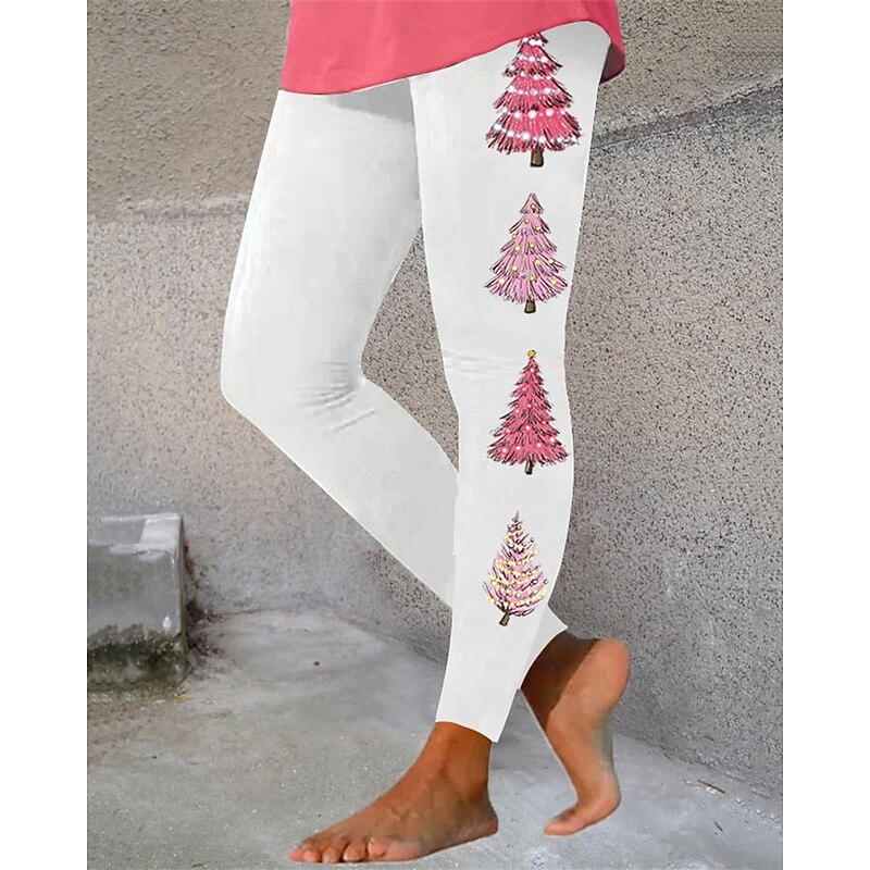 Women's Pants Trousers Leggings Cozy Leggings Streetwear Casual Full Length High WaistPantsChristmas Tree Elastic Waist Print Breathability Comfortable Stretchy Vacation Street Daily Wear Black 12