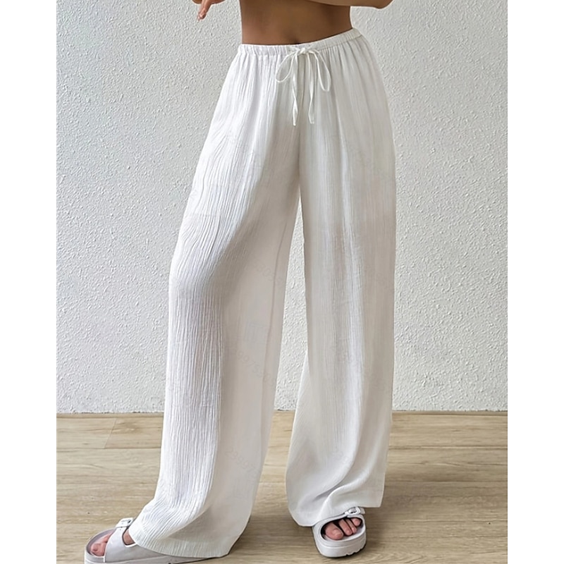 Women's Wide Leg Pants Trousers Palazzo Pants Fashion Streetwear Full Length High Waist Plain Elastic Waist Breathability Comfortable Street Daily Wear Going out Black White Pink Khaki Summer Spring3