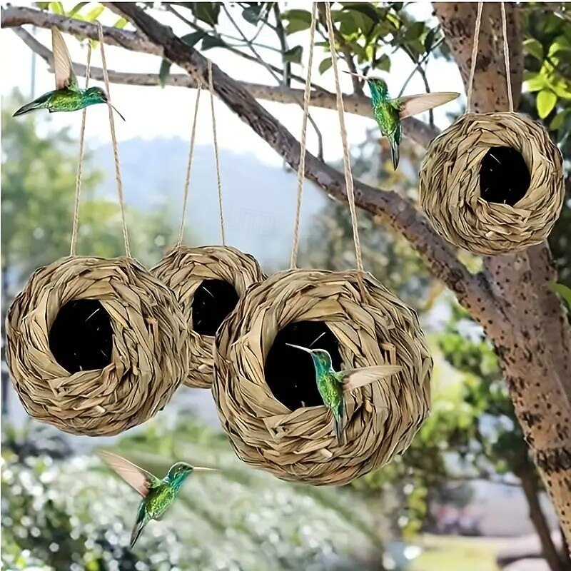 2/4PCS Handmade Woven Hummingbird Nest House, Ball-Shaped Birdhouse for Outdoor Garden and Patio, Comfortable Nesting Habitat for Birds