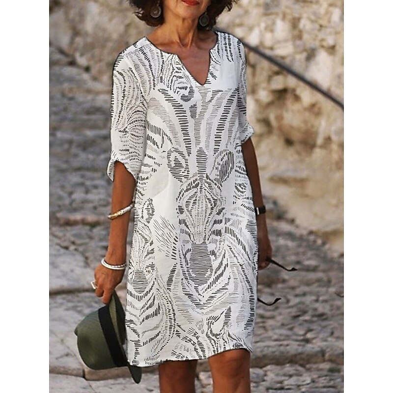 Women's Mini Dress Casual Dress Print Dress Fashion Modern Daily Beach Weekend Regular Fit Animal 3/4 Length Sleeve Split Neck Gray Summer Spring Fall Autumn