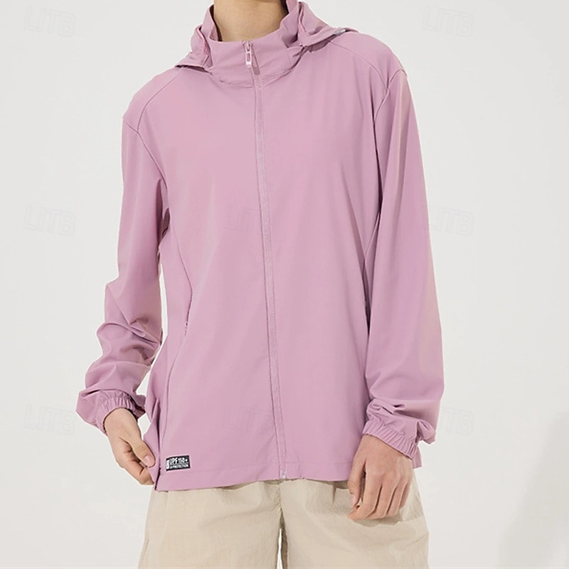 Women's Casual Jacket Sun Protection Comfortable Zipper Pocket Fashion Outdoor Plain Going out Weekend Zipper Regular Hooded Regular Fit Long Sleeve Outerwear Light Pink Light Blue Pink Summer4