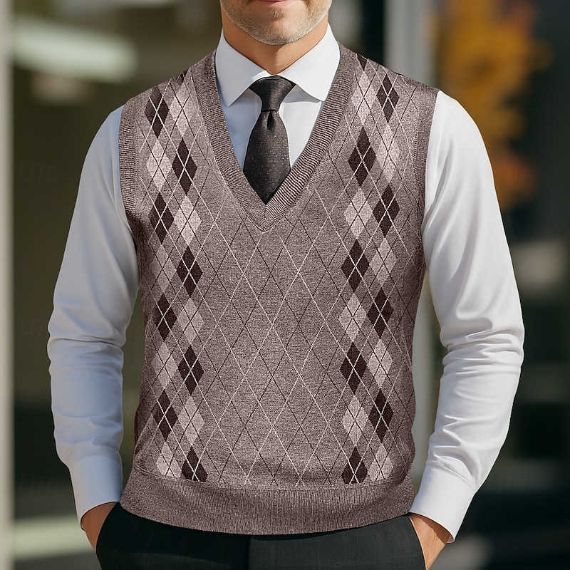 Men's Sweater Sweater Vest Pullover Sweater Jumper Vest Ribbed Knit Regular Tops Knitted Slim Fit Plain V Neck Knitwear Contemporary Casual Daily Wear Clothing Apparel Fall Blue Light Grey L XL 2XL3