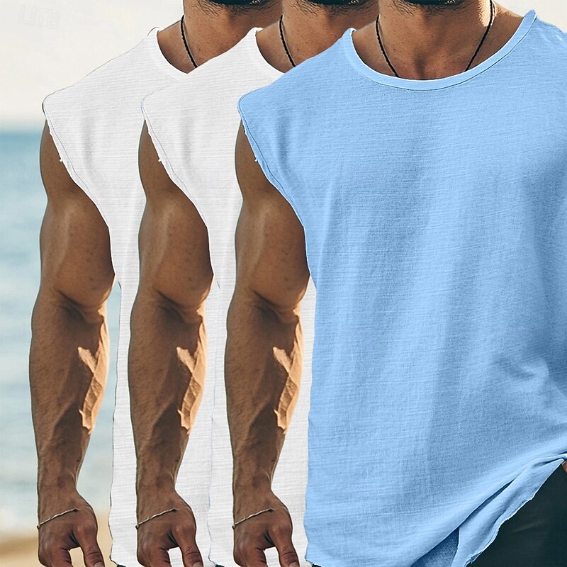 Men's T Shirt Sleeveless Short Sleeve Cap Sleeve Round Neck Summer Plain Fashion Classic Casual 3-Piece Basic Plain Street Casual Sports A B C Top Tee for Men4