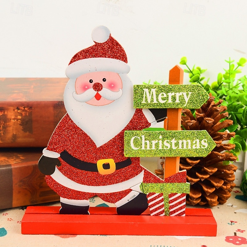 Christmas Wooden Santa Tabletop Ornament Reindeer and Snowman Bar Counter Decoration Festive Holiday Wooden Display Perfect Seasonal Home Party Desk Decor Accessory2