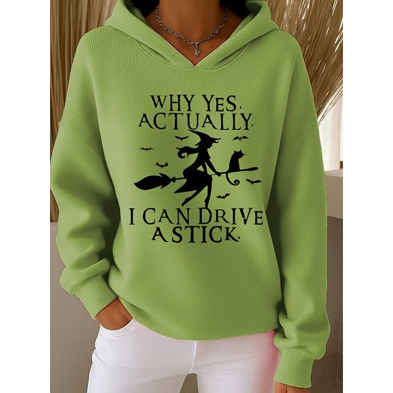 Halloween Women's Pullover Hoodie Sweatshirt Monster Graphic Witch Vintage Fashion Western Long Sleeve Hooded Street Dailywear Holiday Print Front Pocket Black Pink Purple Orange Green Fall4