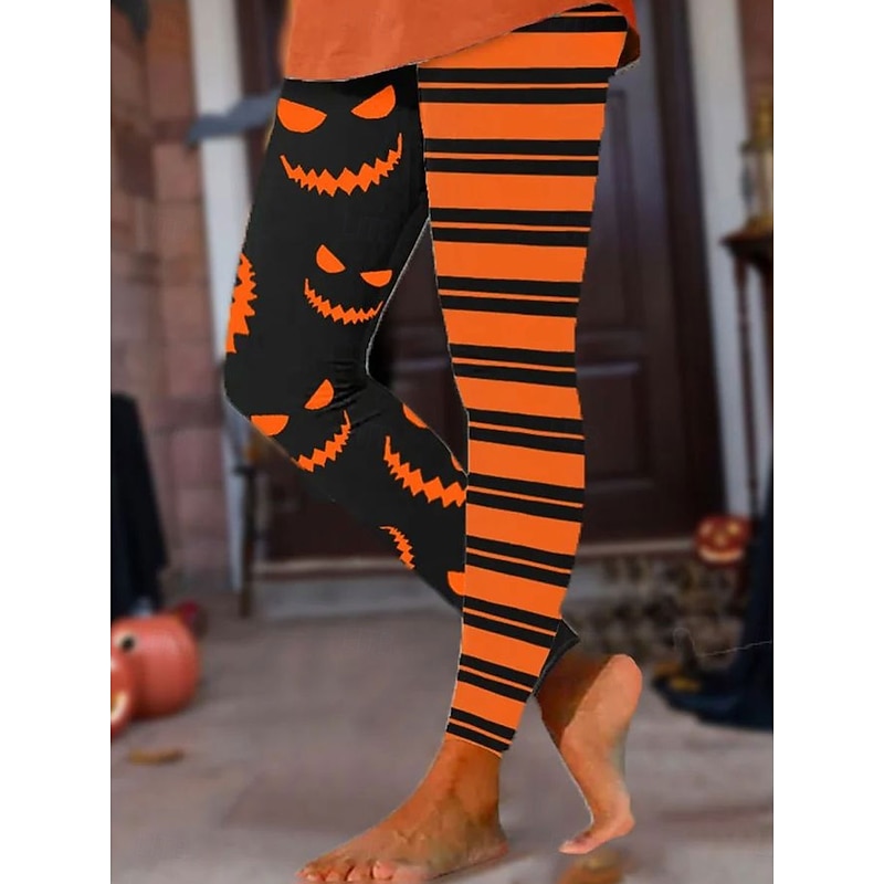 Women's Leggings Vacation Vintage Fashion Ankle-Length High WaistPantsHalloween Graphic Pumpkin Halloween Printing Soft Breathable Stretchy Vacation Street Causal Black White Yellow Orange Spring
