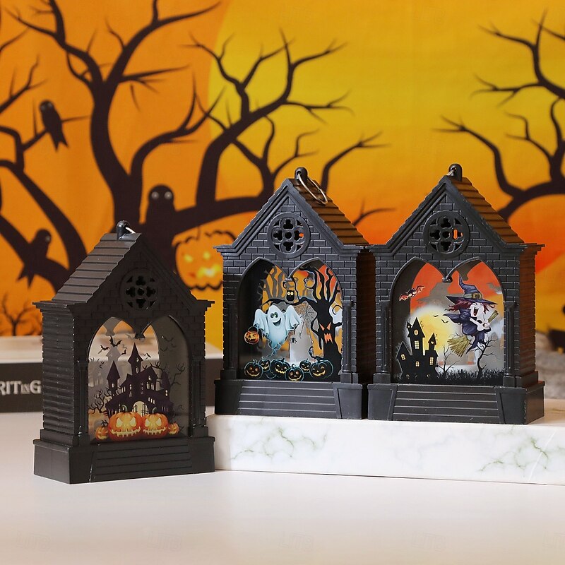 1 Pc 15CM Halloween LED Electronic Candle Light Wind Light Witch Pumpkin Ghost Decorative Nightlight Indoor and Outdoor Restaurant Party Festival Atmosphere Decorative Light LR1130 * 3 Battey4