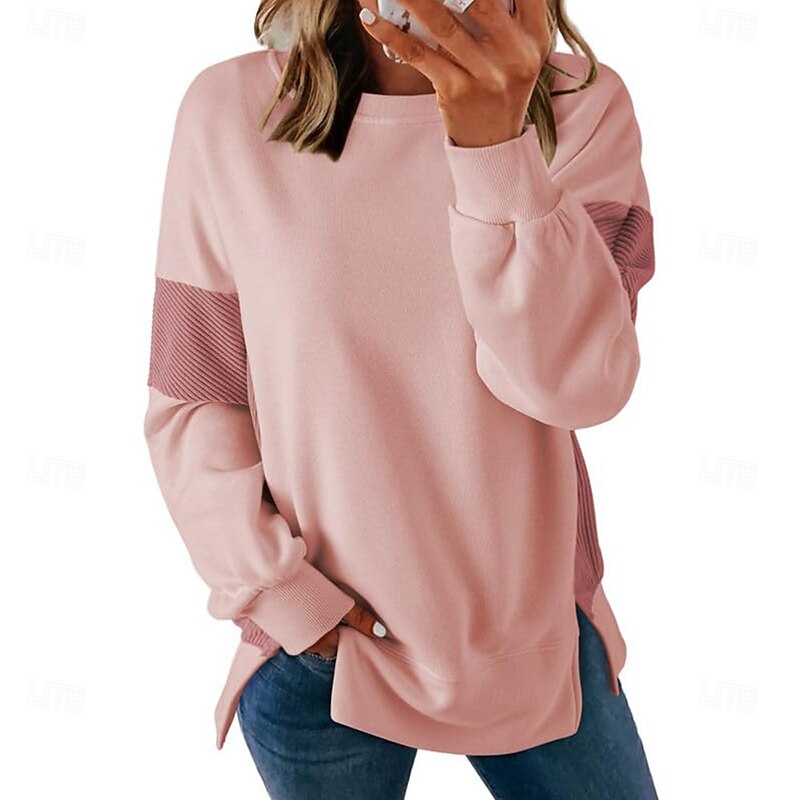 Women's Blouse Vintage Tropical Daily Long Sleeve Regular Tops Work Daily Holiday Patchwork Zipper Gray blue Black Pink Apricot Spring Fall Winter