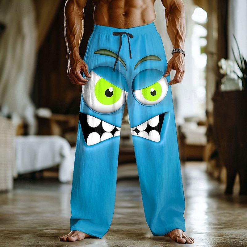 Men's 3D Cartoon Smile Face Trousers Baggy Pants Casual Pants Mid Waist Funny Outdoor Vacation Home Elastic Drawstring Waist Linen-Like Pants with Pockets Spring Fall 3D Print Red Blue Orange2