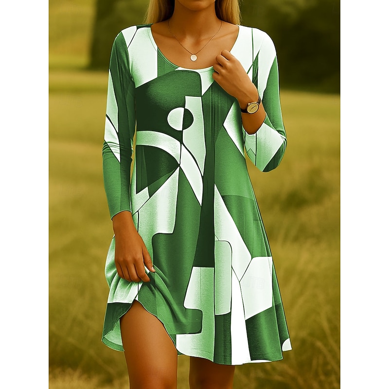 Women's Mini Dress Crew Neck Long Sleeve Casual Dress T Shirt Dress Tee Dress A Line Dress Casual Regular Fit Graphic Geometric Abstract Blue Purple Green Gray Fall Winter4