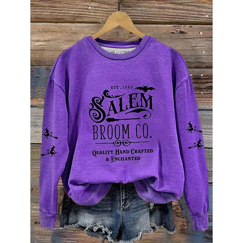 Halloween Women's Pullover Sweatshirt Graphic Letter Fashion Casual Long Sleeve Crew Neck Regular Tops Street Dailywear Casual Print Purple Orange Green Gray Fall Winter2