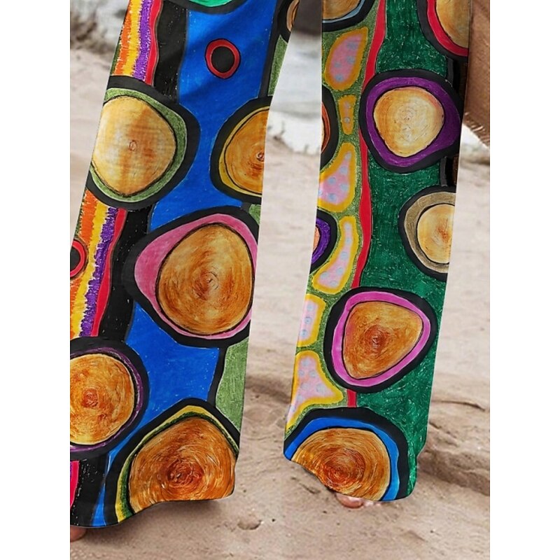 Women's Wide Leg Pants Trousers Vacation Casual Long High Waist Geometic Elastic Waist Printing High Cut Breathability Soft Micro-elastic Vacation Street Daily Wear Blue Spring Fall Regular Fit2