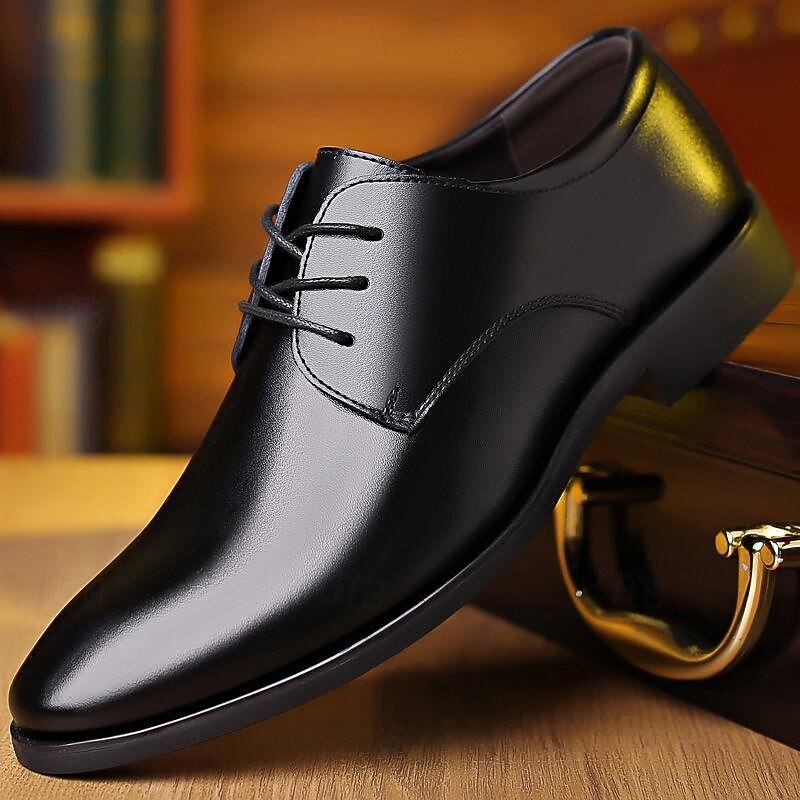 Men's Classic Black Derby Shoes – Glossy Formal Lace-Up Shoes for Business Meetings, Office Wear and Special Occasions