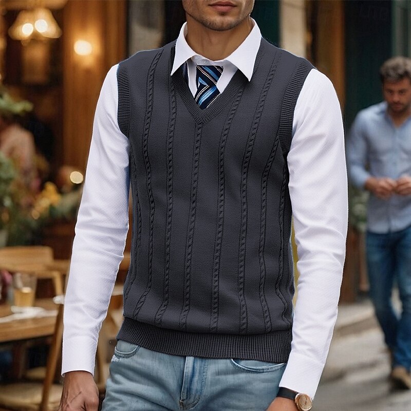 Men's Sweater Vest Dress Sweater Pullover Sweater Jumper Vest Knit Sweater Ribbed Knit Regular Tops Knitted V Neck Daily Wear Date Clothing Apparel Fall Winter Blue Green S M L2