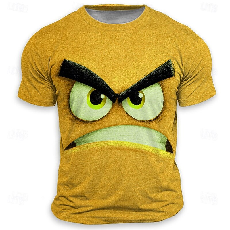 Men's Optical Illusion 3D Funny Emotes T Shirt Short Sleeve T shirt 3D Print Crew Neck Shirt Fashion Exaggerated Designer Party Street Casual Yellow Red Blue Summer Spring All Seasons Clothing Apparel3
