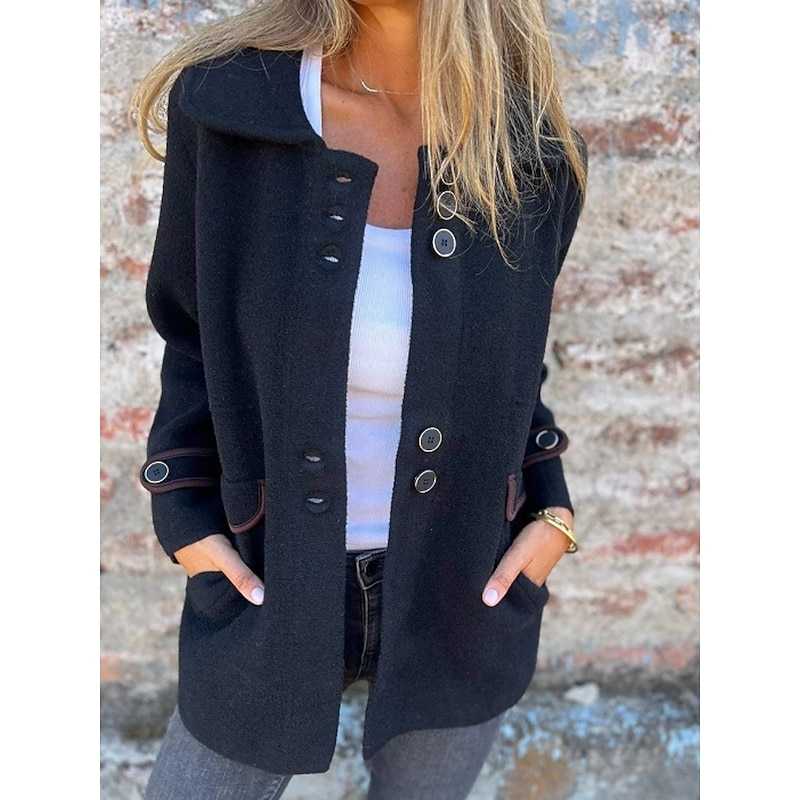 Women's Winter Coat Warm Comfortable Pocket Fashion Daily Plain Outdoor Casual Daily Single Breasted Regular Turndown Regular Fit Long Sleeve Outerwear Black Red Purple Spring Fall