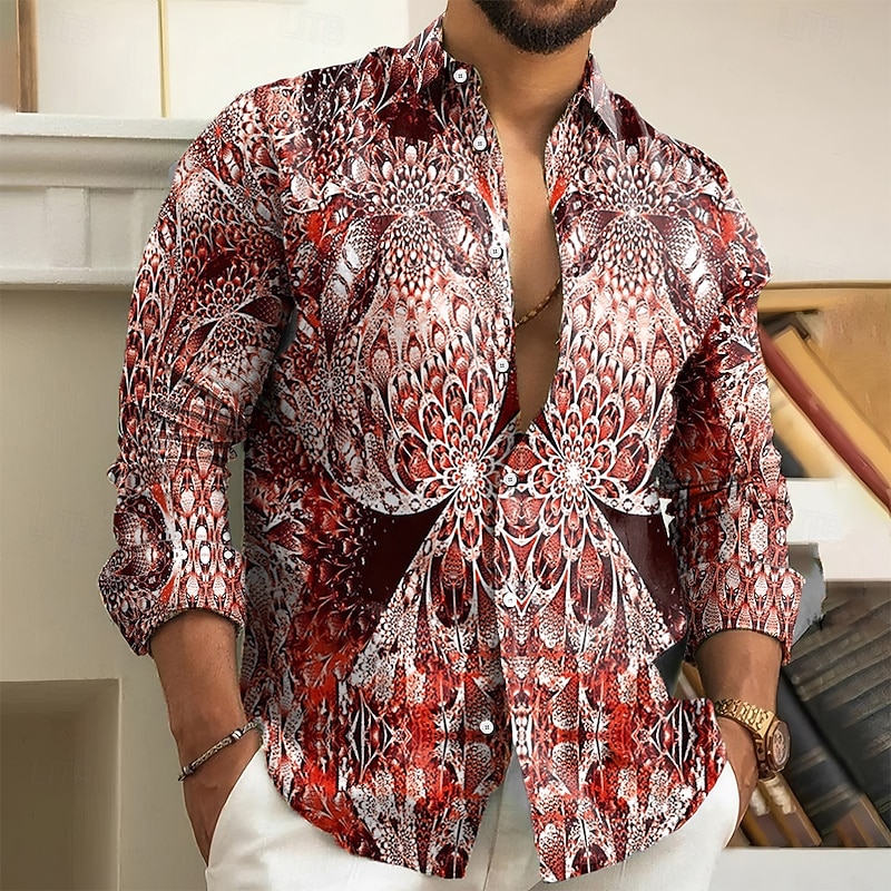 Men's Floral Print Flowers Shirt Button Up Shirt Long Sleeve Hawaiian Outdoor Vacation Summer Spring Turndown 3D Print Collared Shirts Red Blue Green Khaki4