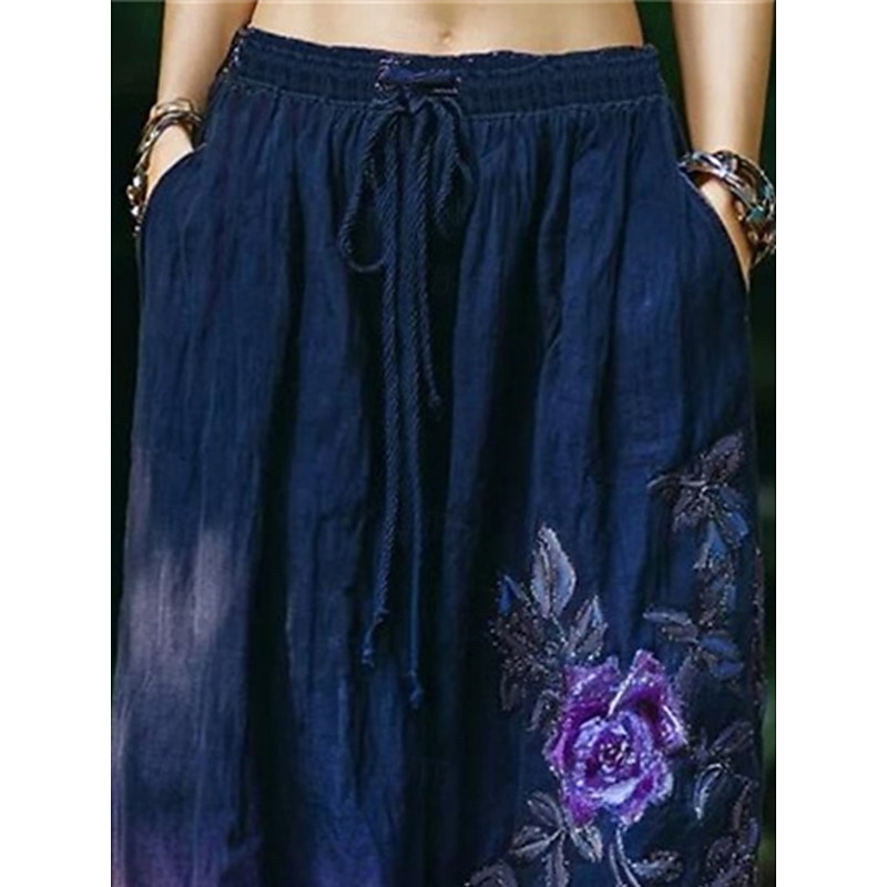 Women's Wide Leg Pants Trousers Palazzo Pants Fashion Full Length High Waist Flower Drawstring Pocket Elastic Waist Breathability Comfortable Street Daily Wear Going out Violet Spring Fall Regular Fit2
