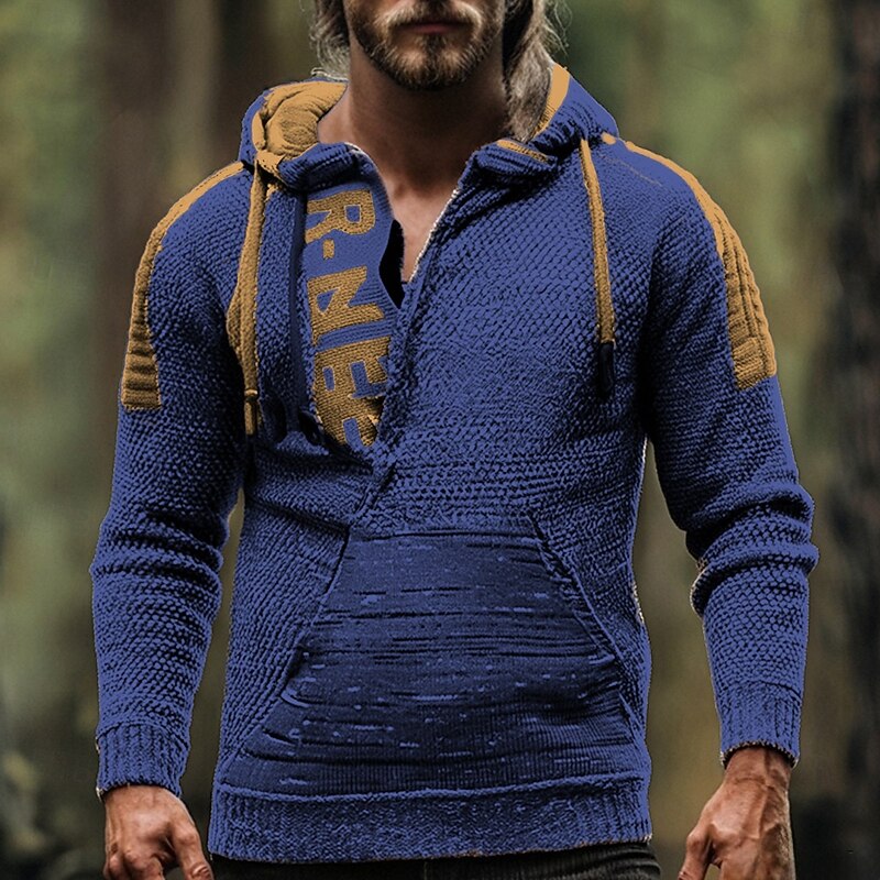 Men's Pullover Sweater Jumper Quarter Zip Sweaters Knit Sweater Ribbed Knit Regular Tops Knitted Letter Hooded Fashion Basic Vacation Daily Wear Clothing Apparel Fall Winter Yellow Red S M L4