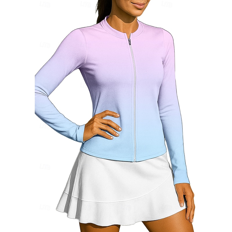 Women's Gradient Sport Shirt Tennis Shirt Tennis Top Long Sleeve Zipper Floral UPF50+ UV Resistant High Elasticity Moisture Wicking Breathable Volleyball Tennis Golf Stand Collar Zip Collar Shirt