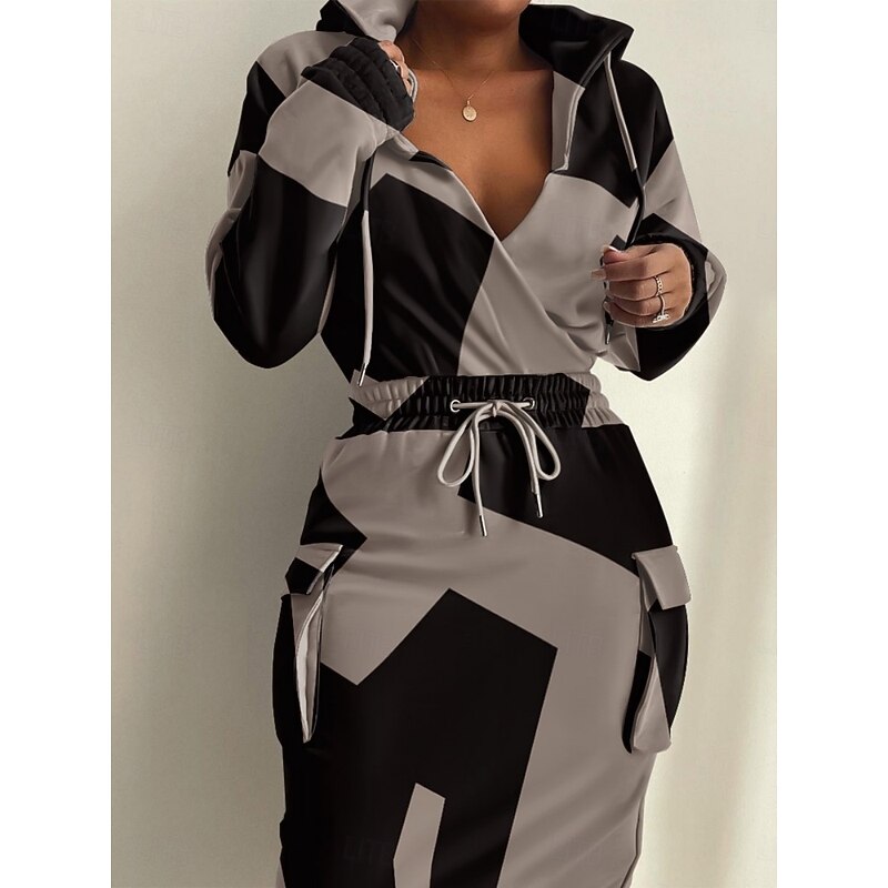 Women's Midi Dress Sheath Dress Casual Daily Regular Fit Geometric Long Sleeve V Neck Black Pink Navy Blue Blue Spring Fall Winter3