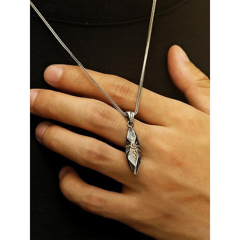 Men's Vintage Sun Totem Pendant Necklace – Oxidized Metal Chain with Tribal Engraving, Gothic Jewelry for Daily Wear and Festivals2