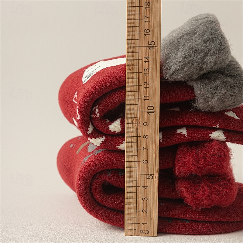 Thick Fuzzy Christmas Socks for Women, Plush Warm Winter Mid-Calf Socks with Extra Soft Lining, Cute Red Socks with Reindeer Design, Cozy Thermal Holiday Sleep Socks3