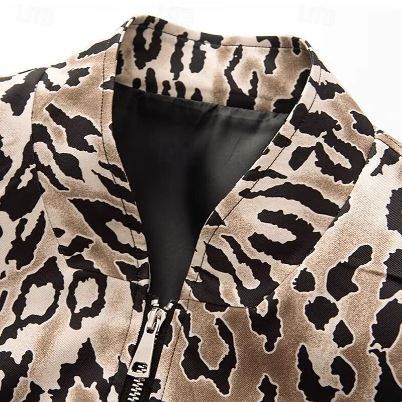 Women's Casual Jacket Comfortable Zipper Print Vintage Fashion Leopard School Outdoor Vacation Home Short Baseball Collar Regular Fit Long Sleeve Outerwear Leopard Print Spring Fall3