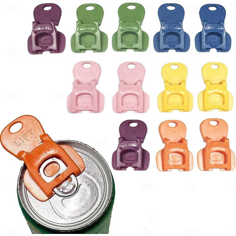 12PCS Easy Tab Opener & Drink Protector, Complete Cover Easy Tab Opener, Soda Can Opener Tool, Colorful Drink Can Protector Cap for Soda, for Coke, Beer, Soda, Aluminum Beverage