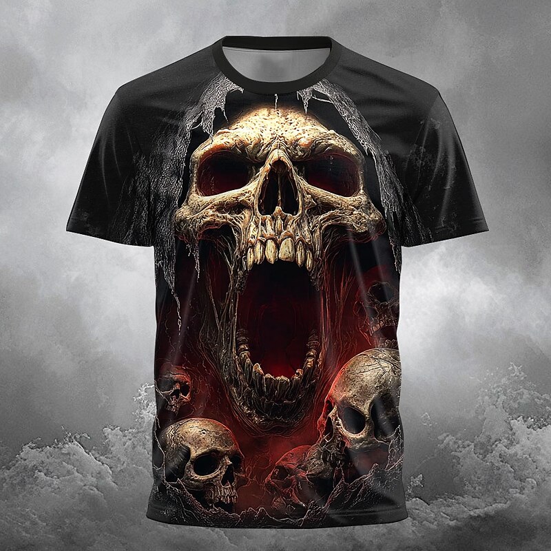 Halloween Men's Grim Reaper 3D Reaper T Shirt Short Sleeve T shirt 3D Print Crew Neck Shirt Exaggerated Designer Horror Party Street Holiday Black 4 Black 1 Black 3 Summer Spring All Seasons Clothing2