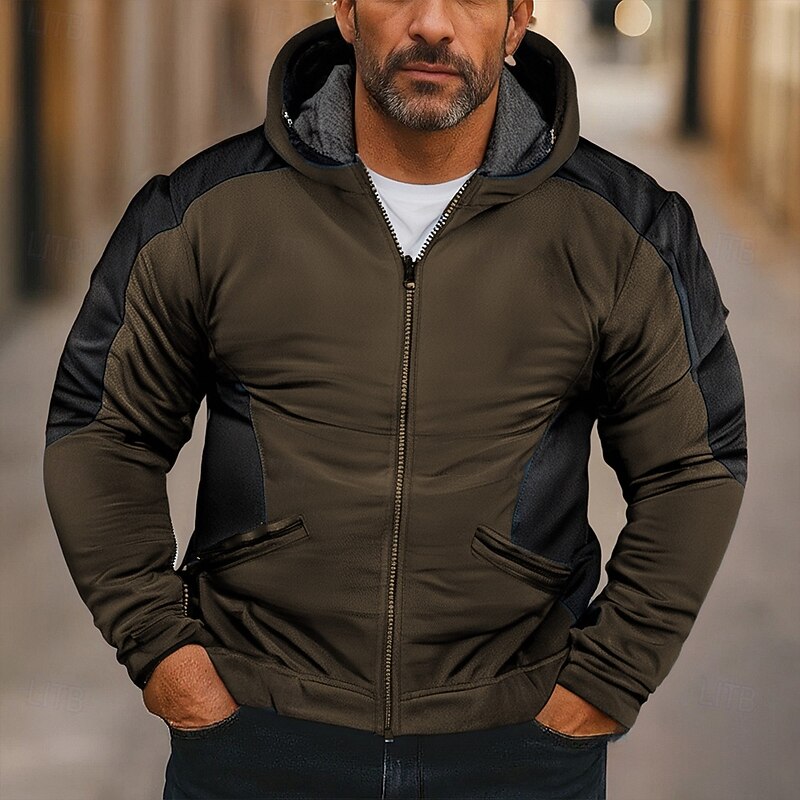 Men's Hoodie Full Zip Hoodie Royal Blue Blue Brown Dark Gray Hooded Color Block Patchwork Pocket Sports & Outdoor Daily Holiday Polyester Streetwear Basic Casual Spring Fall Clothing Apparel Hoodies3