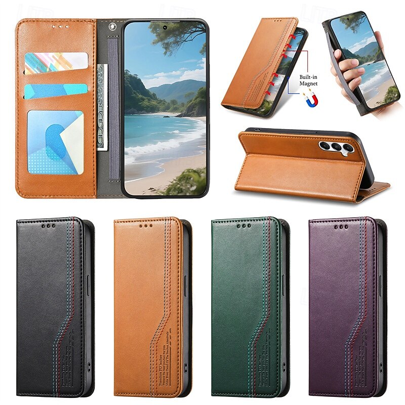 Phone Case For Samsung Galaxy S25 S25 Edge S24 Ultra Plus S24 FE A16 A55 5G A35 5G A25 A15 Wallet Case Flip Cover Card Slot Shockproof Retro TPU PU Leather