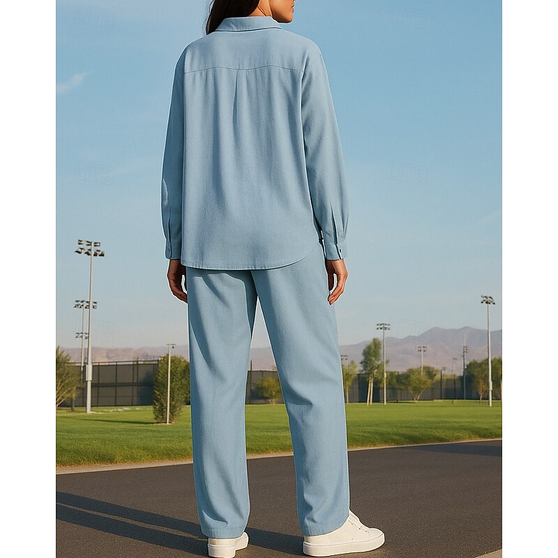 Women's Wide Leg Pants Casual Suit Shirt Jacket with Pocket Solid Colored Clothing Suit Fall White Light Green Outdoor Travel Sports High Waist Breathable Long Sleeve Sport Activewear Micro-elastic2