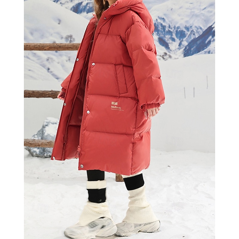 Kids Girls' Down Coat Solid Color Fashion Zipper Pocket School Coat Outerwear 4-12 Years Winter Black Red4