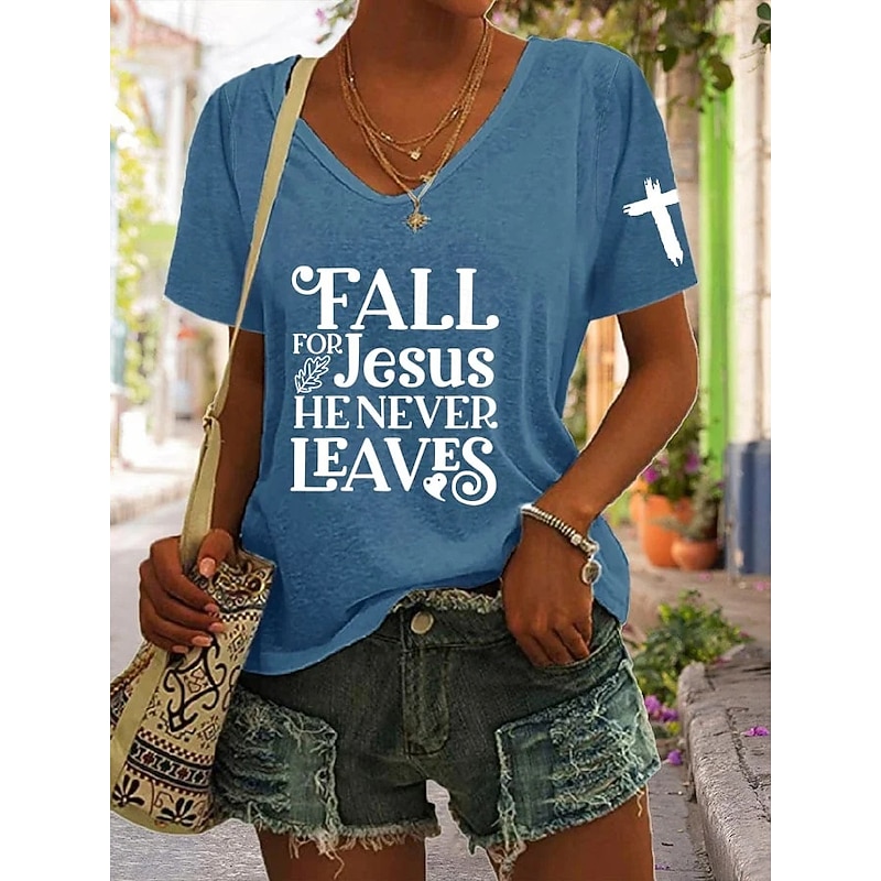 Women's T Shirt Graphic Letter Vintage Stylish Classic Short Sleeve V Neck Regular Tops Daily Print Black White Blue Orange Green Summer Spring Fall