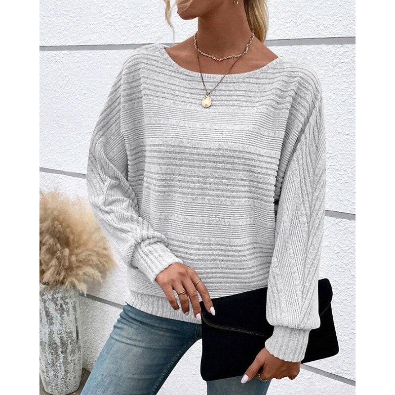 Women's Texture Blouse Blouse Plain Modern Casual Long Sleeve Crew Neck Regular Tops Daily Holiday Going out Black Wine Navy Blue Light Grey Gray Fall4