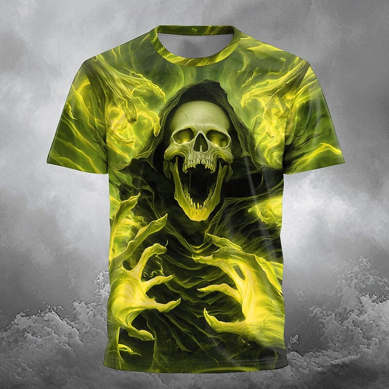 Halloween Men's Grim Reaper 3D Reaper T Shirt Short Sleeve T shirt 3D Print Crew Neck Shirt Exaggerated Designer Horror Party Street Holiday Yellow Red Blue Summer Spring All Seasons Clothing Apparel3