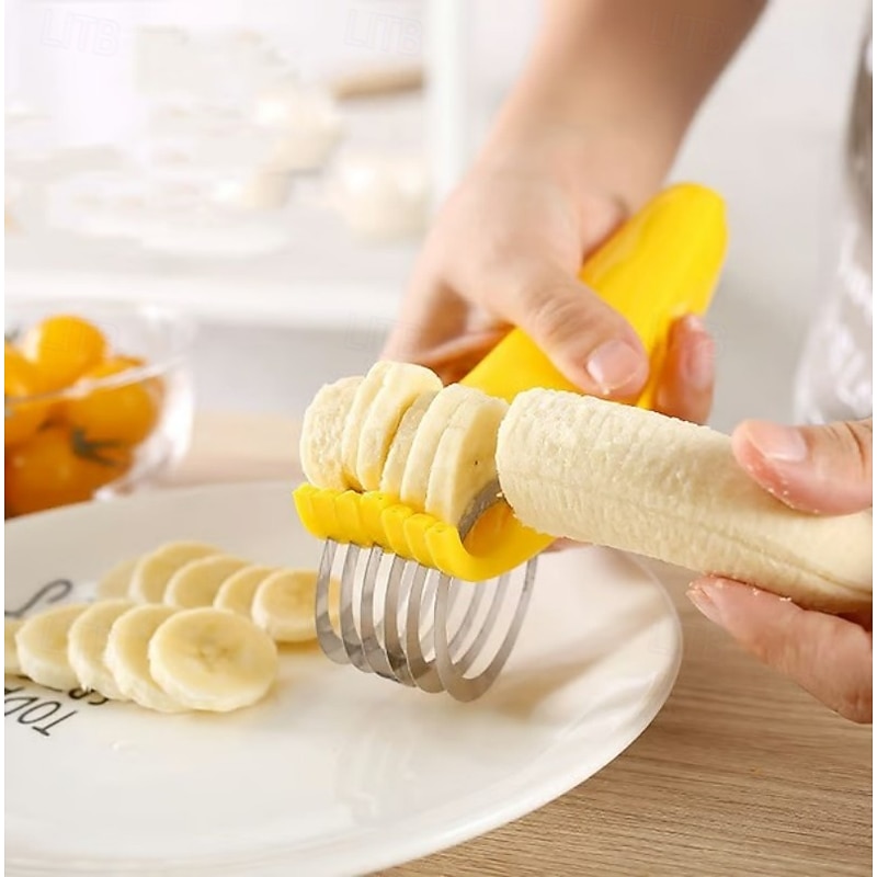 Food Manual Slicer Stainless Steel Banana Cutter Sausage Divider Fruit Vegetable Cutting Tool Creative Kitchen Accessories Portable Slicing Gadget For Salad Snack Platter Preparation