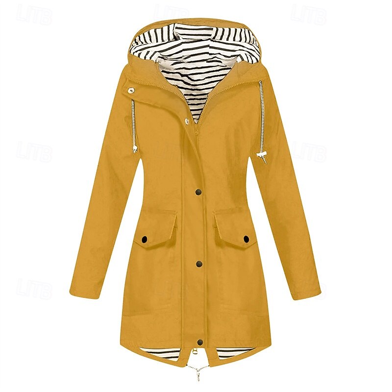 Women's Casual Jacket Waterproof Rain Jackets Rain Coats Waterproof Windproof Zipper Pocket Fashion Outdoor Plain Going out Weekend Zipper Regular Hooded Regular Fit Long Sleeve Outerwear White4