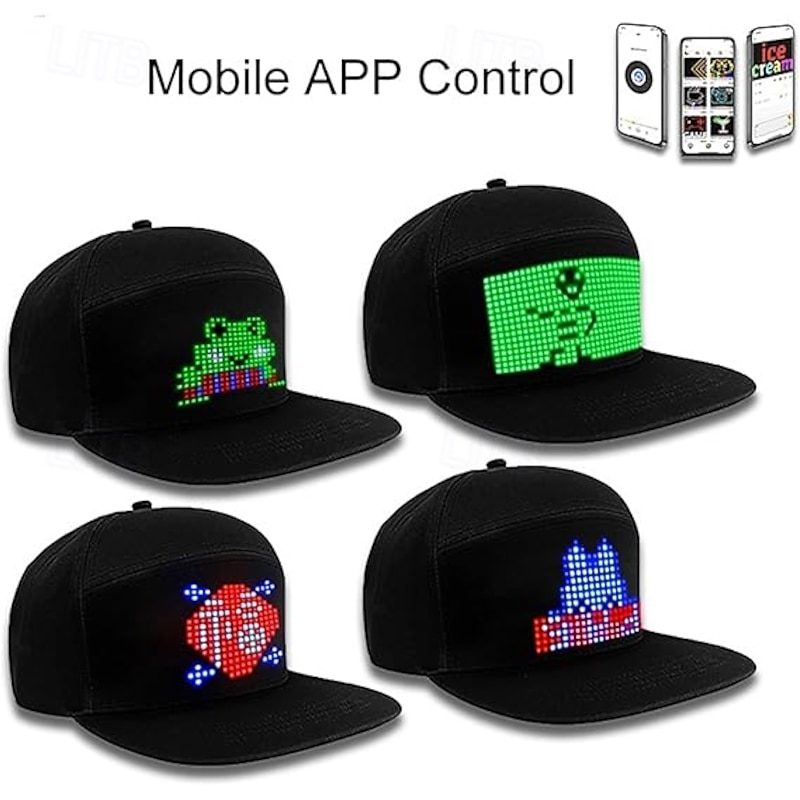 LED Hat Cap- Programmable APP-Control LED Scrolling Messages Light Up Display Baseball Cap Luminous Glowing Custom Hats for Men Party Club Black3