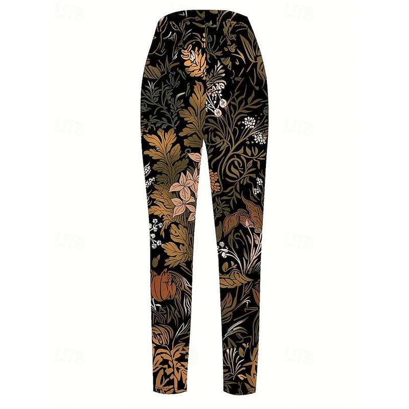 Women's Pants Trousers Leggings Cozy Leggings Streetwear Casual Full Length High Waist Floral Elastic Waist Print Breathability Comfortable Stretchy Vacation Street Daily Wear Orange Spring Fall3