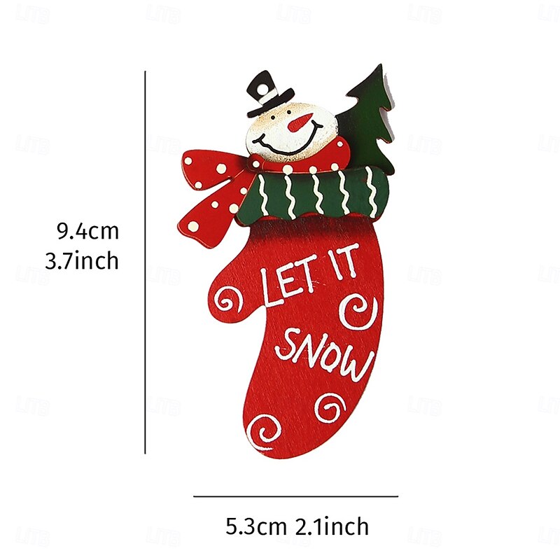 3PCS Christmas Hanging Ornaments  Cute Cartoon 3D Indoor Wooden Colorful Printed Decorations with Christmas Tree, Rocking Horse, Reindeer for Holiday Decor and Gifts4