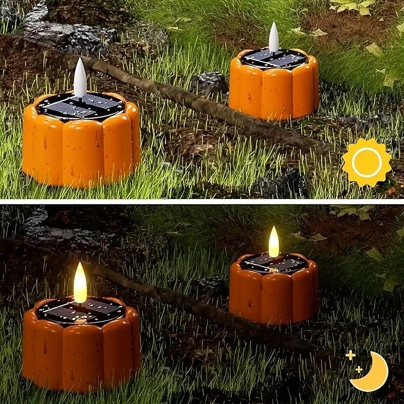 6PCS Solar LED Pumpkin Lantern Halloween Warm Color Flameless Candle Light Outdoor Waterproof Suitable for Halloween Party and Garden Yard Holiday Decoration3