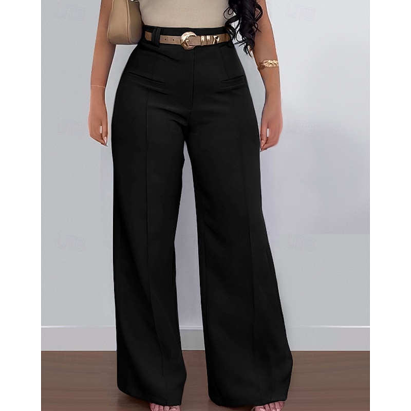 Women's Wide Leg Slacks Streetwear Casual Full Length Natural Plain Elastic Waist Soft Street Holiday Weekend Black Pink Blue Coffee Fall Regular Fit2