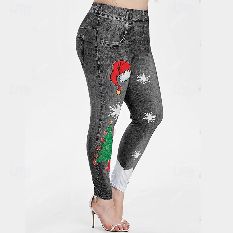 Women's Denim Print Fake Jeans Yoga Leggings Tummy Control High Waist Athletic Pilates Running Bottoms Christmas Red Blue Purple Fall Sports Activewear