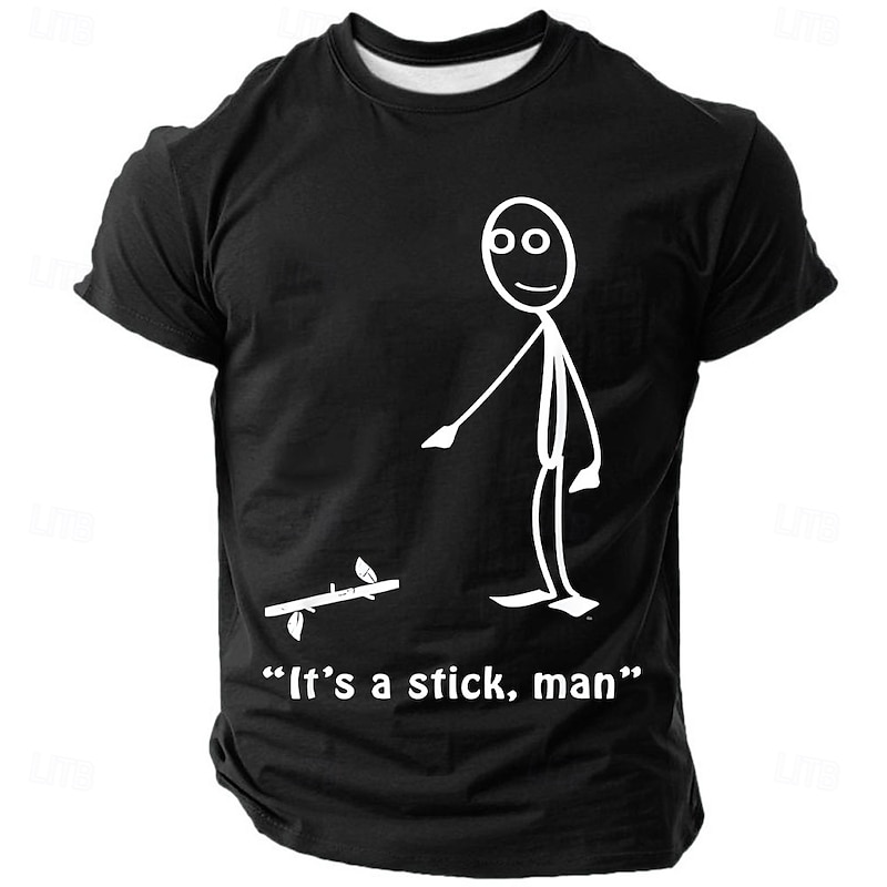 Mens T-Shirt Funny Pun Graphic 'It's a stick, man' Stick Figure Short Sleeve