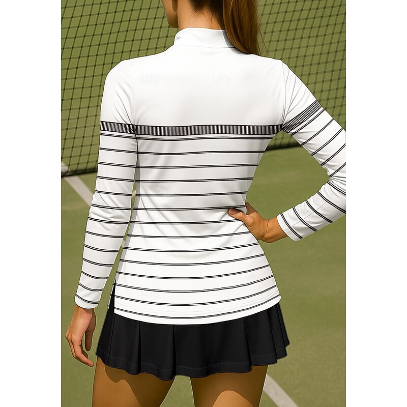 Women's Geometric Stripes Shirt Sport Shirt Golf Polo Shirt Tennis Shirt Long Sleeve Zipper Floral UPF50+ UV Resistant High Elasticity Moisture Wicking Breathable Tennis Golf Pickleball Stand Collar2